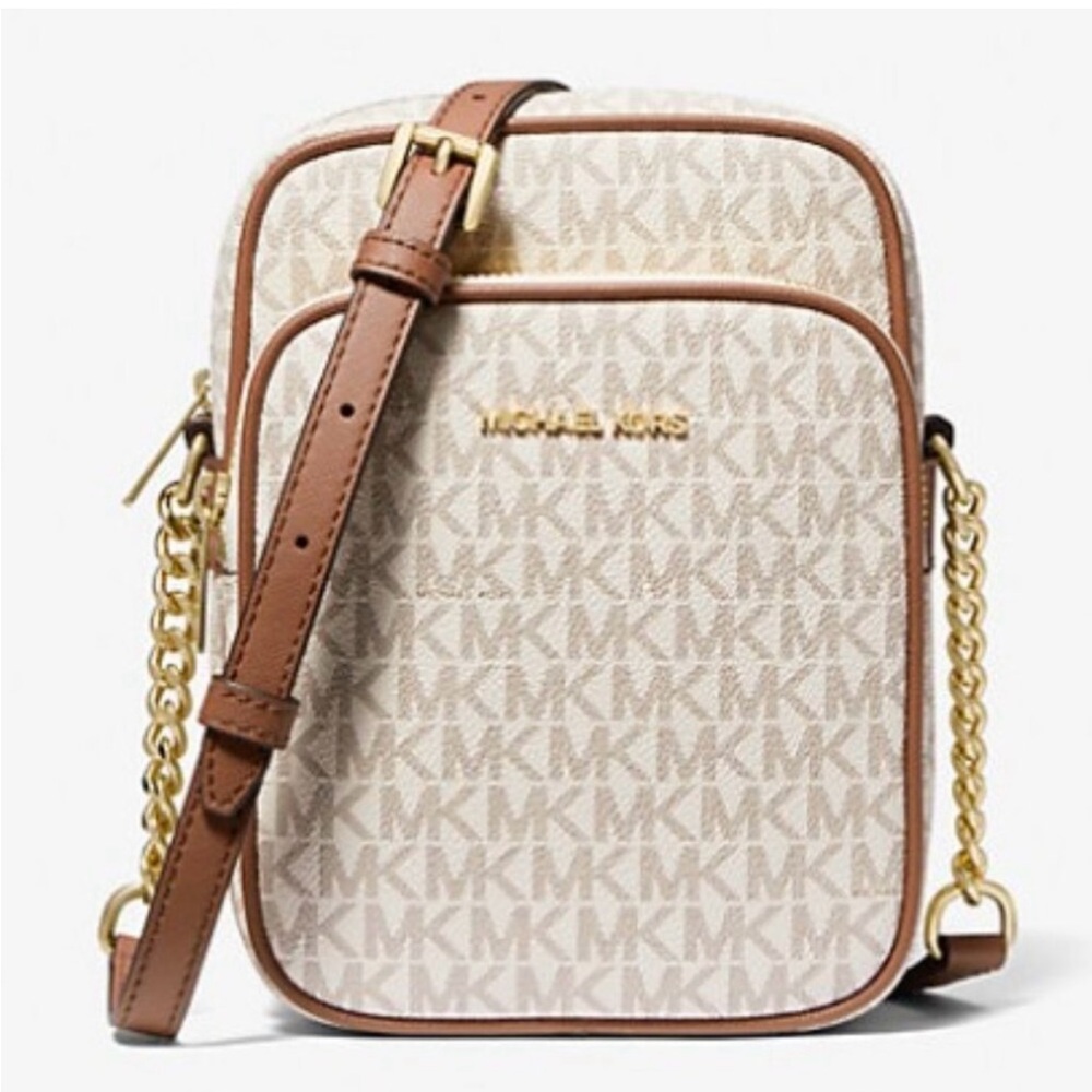 Michael Kors Cream and Brown Crossbody Bag with Gold-Tone Accents - Picture 1 of 3